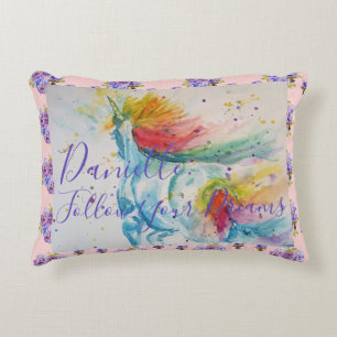 Unicorn Watercolor Pink Floral Girls Name Blanket Decorative Cushion