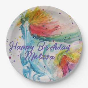 Unicorn Watercolor Rainbow Birthay Party Girls Paper Plate