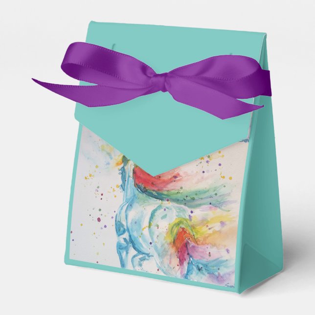 Unicorn Watercolour Birthday Party Cake Favour Box (Front Side)