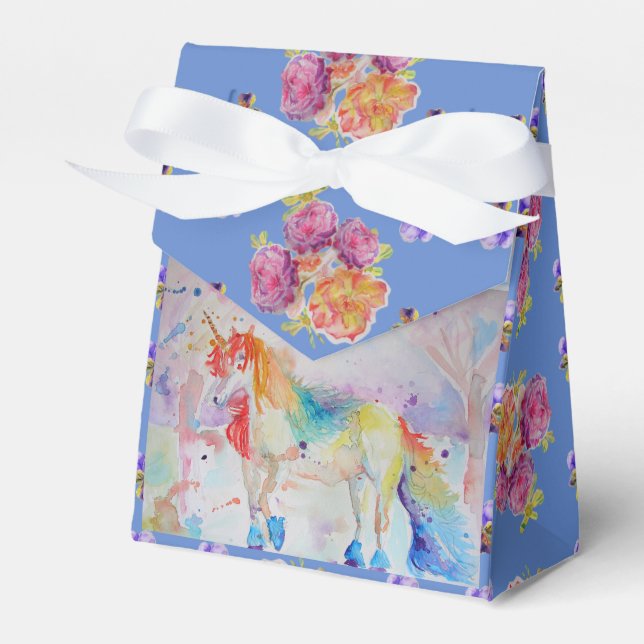 Unicorn Watercolour Birthday Party Cake Favour Box (Front Side)