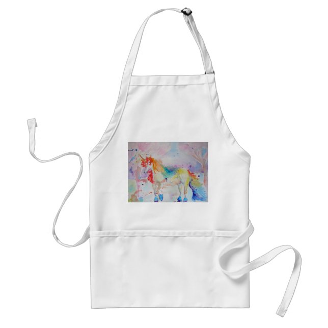 Unicorn Watercolour Painting Art Kitchen Apron (Front)