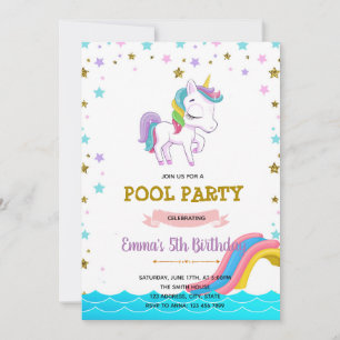 Unicorn waterslide pool invitation