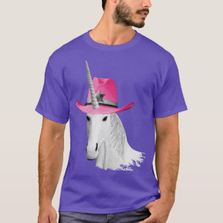 Unicorn Wearing Pink Cowboy Hat Cowgirl T-Shirt