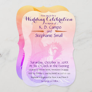 Unicorn Wedding Celebration Invitation Dragon Red