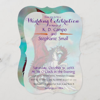 Unicorn Wedding Celebration Invitation Dragon Red