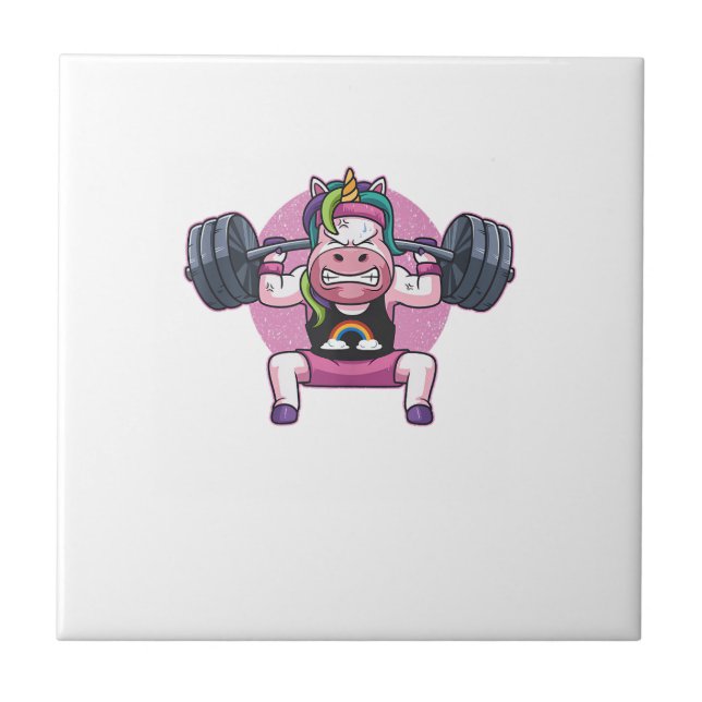 Unicorn Weightlifting Squat Fitness Workout Gym Gi Ceramic Tile (Front)