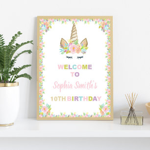 Unicorn Welcome Sign, Floral Unicorn Birthday Sign