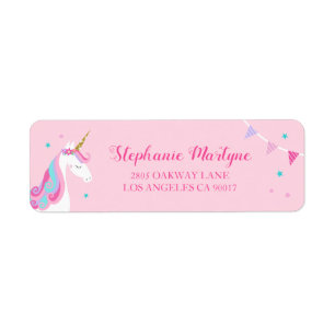 Unicorn Whimsical Pink Baby Shower Return Address Label