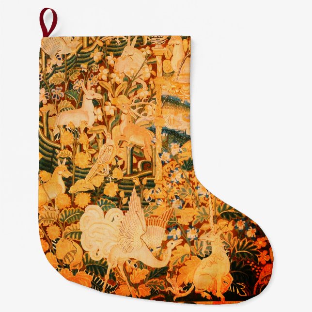 UNICORN WHITE GRYPHON,ANIMALS,FANTASY FLOWERS LARGE CHRISTMAS STOCKING (Front)
