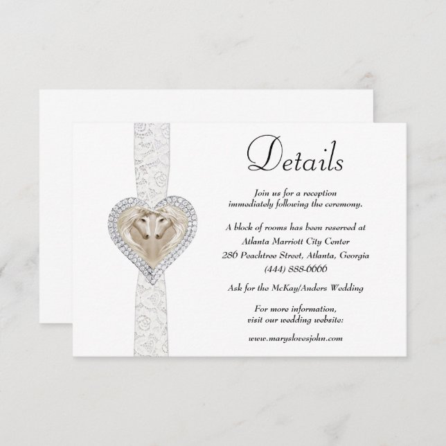 Unicorn White Lace Wedding Details Enclosure Card (Front/Back)