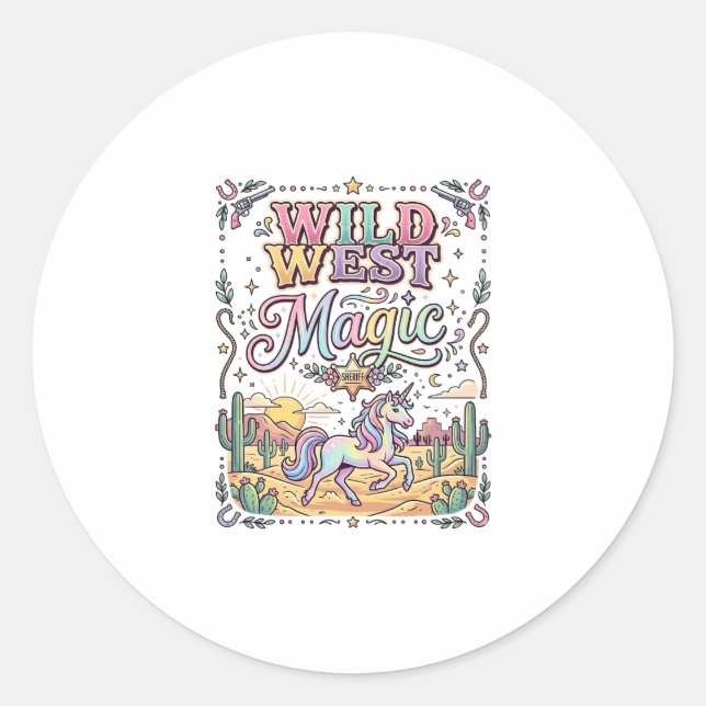 Unicorn Wild West Magic Original Classic Round Sticker (Front)