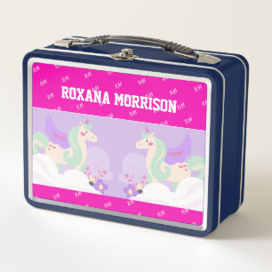 UNICORN WINGED ROSE PINK BLUE Metal Lunchbox
