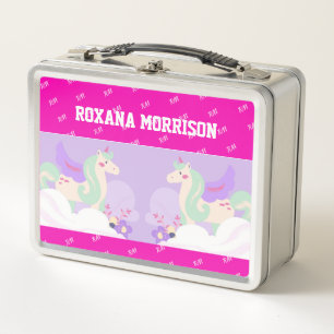 UNICORN WINGED ROSE PINK BLUE Metal Lunchbox
