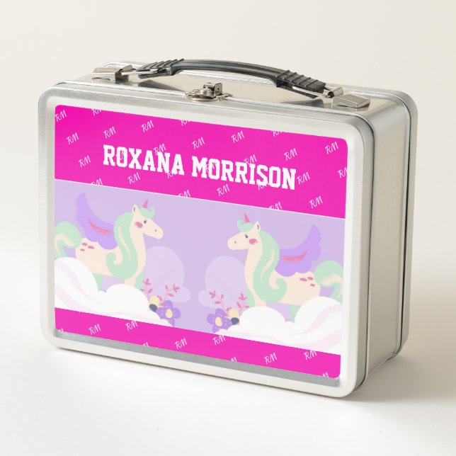 UNICORN WINGED ROSE PINK BLUE Metal Lunchbox (Front)
