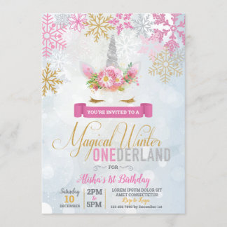 Unicorn Winter Wonderland Birthday Invitation