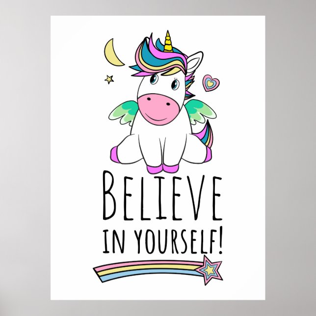 Unicorn Wishes On The Moon And Stars Poster (Front)