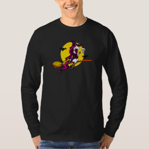 Unicorn Witch Riding Broom Magical Fantasy Hallowe T-Shirt