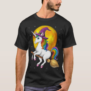 Unicorn Witch Riding Broom T-Shirt