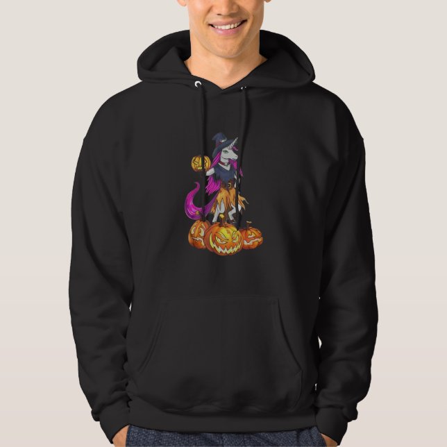 Unicorn Witch Spooky Pumpkin Halloween Hoodie (Front)