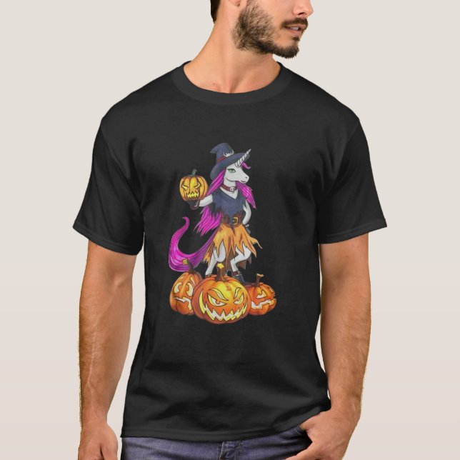 Unicorn Witch Spooky Pumpkin Halloween T-Shirt (Front)