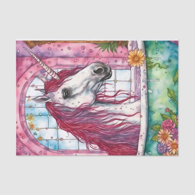 Unicorn With an Extra Ear in a Bathtub Decoupage Tissue Paper (Front)