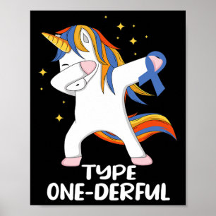 Unicorn with blue ribbon Type 1 Diabetes T1D Type Poster