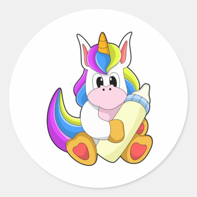 Unicorn with Bottle of Milk Classic Round Sticker (Front)