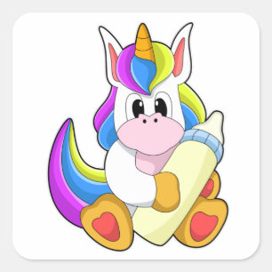 Unicorn with Bottle of Milk Square Sticker