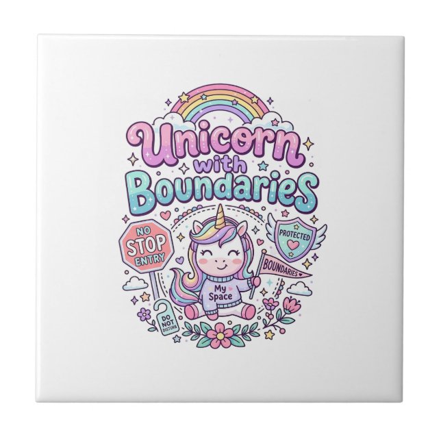 Unicorn with Boundaries Charming Apparel Graphic_1 Ceramic Tile (Front)