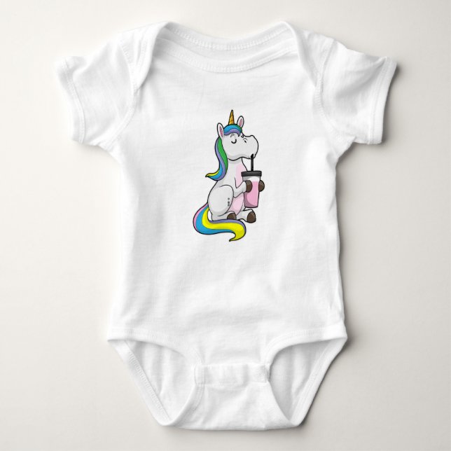 Unicorn with Bubble Tea Baby Bodysuit (Front)
