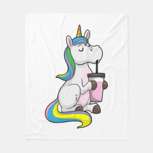 Unicorn with Bubble Tea Fleece Blanket
