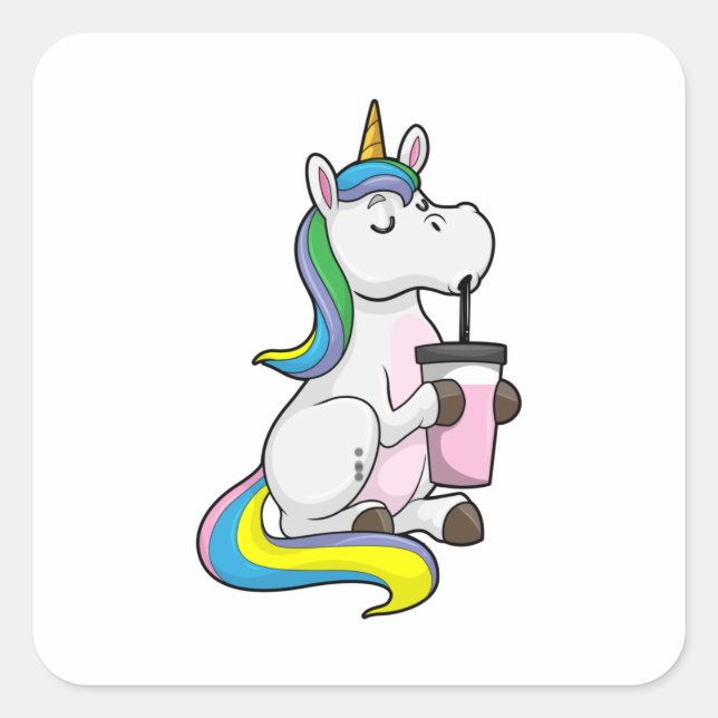 Unicorn with Bubble Tea Square Sticker (Front)