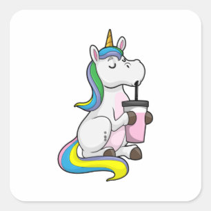 Unicorn with Bubble Tea Square Sticker