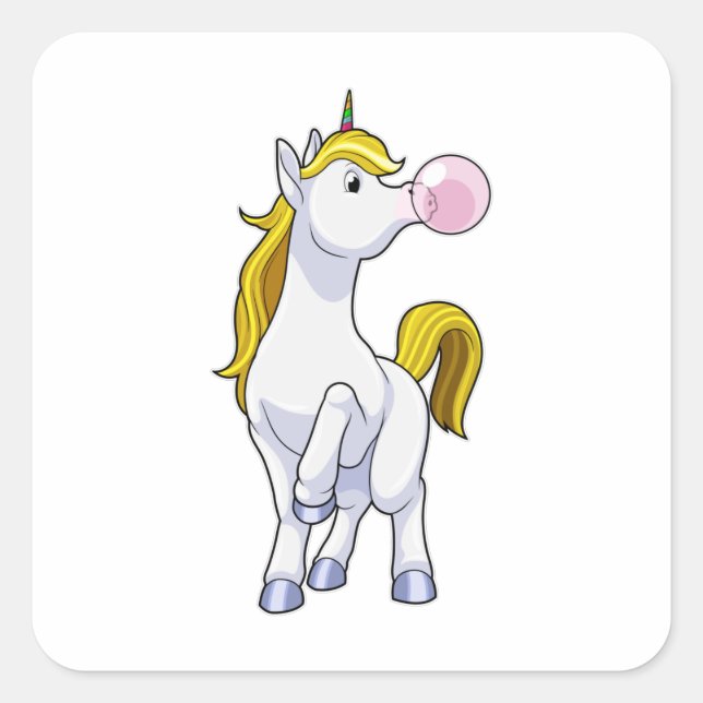 Unicorn with Chewing gum Square Sticker (Front)