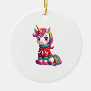 Unicorn with Christmas Sweater Unicorn Girls Chris Ceramic Ornament