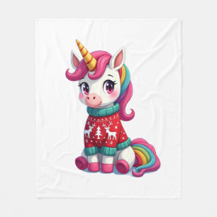 Unicorn with Christmas Sweater Unicorn Girls Chris Fleece Blanket