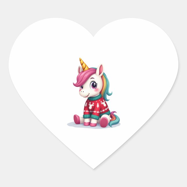 Unicorn with Christmas Sweater Unicorn Girls Chris Heart Sticker (Front)