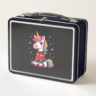 Unicorn with Christmas Sweater Unicorn Girls Chris Metal Lunch Box