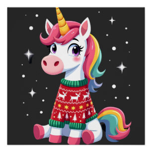 Unicorn with Christmas Sweater Unicorn Girls Chris Poster