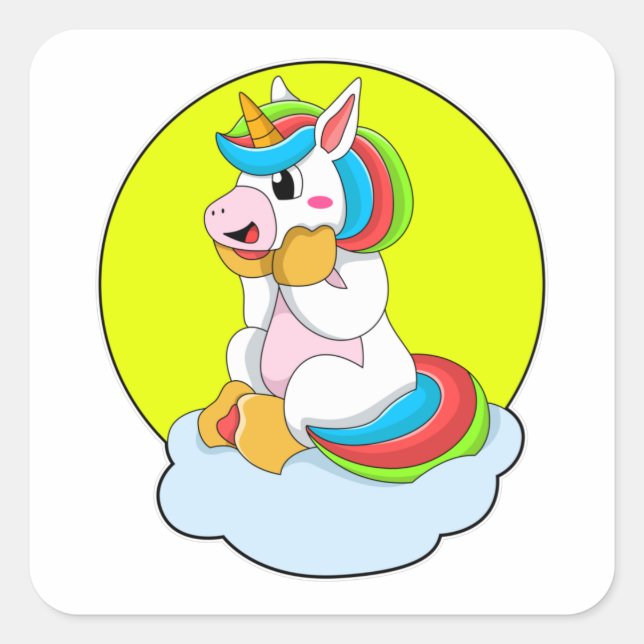 Unicorn with Cloud & Sun Square Sticker (Front)