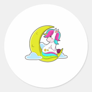 Unicorn with Clouds & Moon Classic Round Sticker