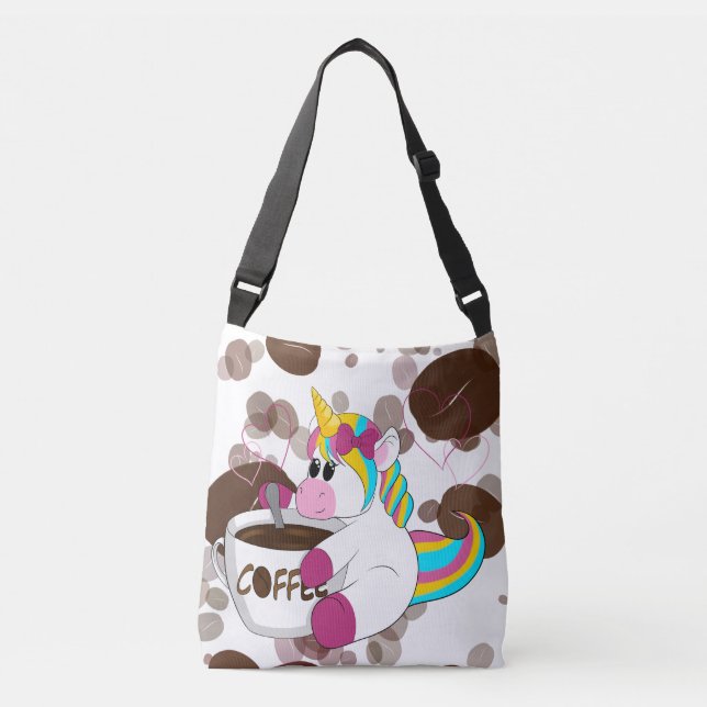 Unicorn with coffee crossbody bag (Front)