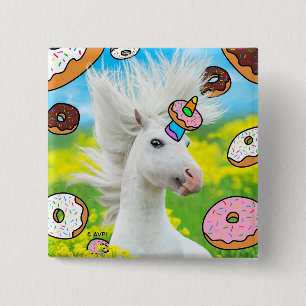Unicorn With Doughnuts 15 Cm Square Badge
