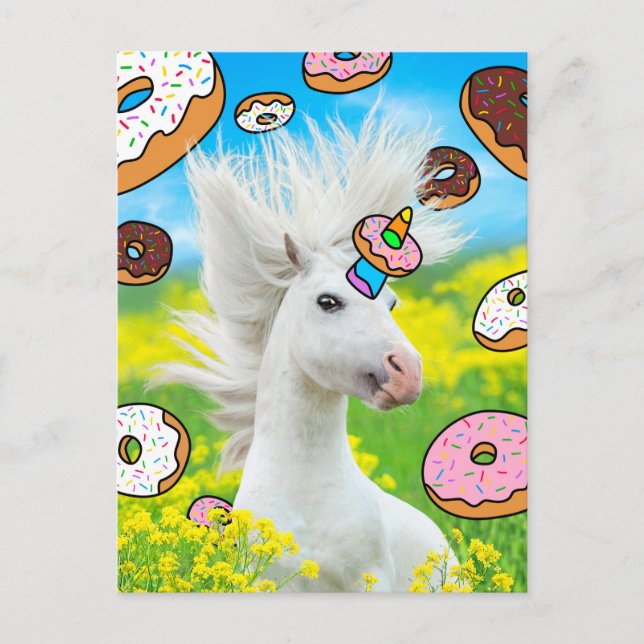 Unicorn With Doughnuts Invitation Postcard (Front)