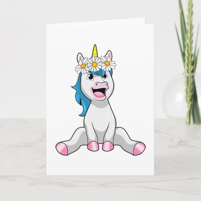 Unicorn with Flowers Daisy Card (Front)