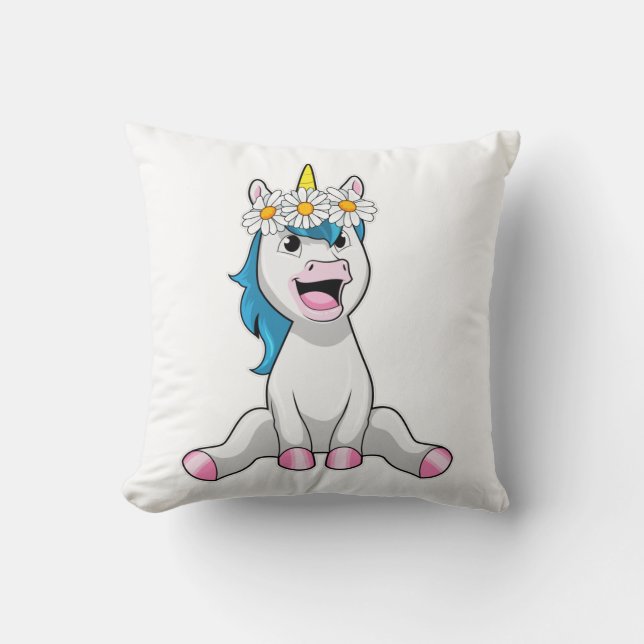 Unicorn with Flowers Daisy Cushion (Front)