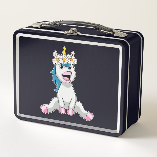 Unicorn with Flowers Daisy Metal Lunch Box (Front)