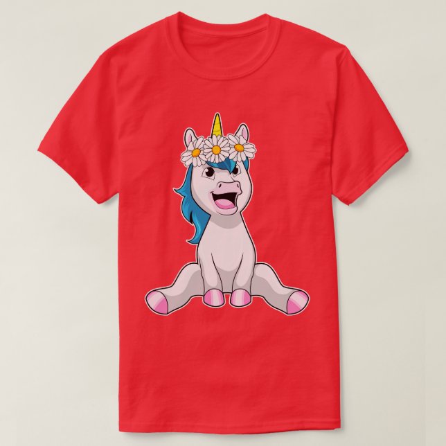 Unicorn with Flowers Daisy T-Shirt (Design Front)