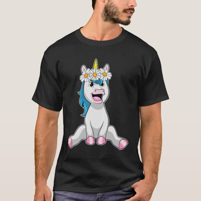 Unicorn with Flowers Daisy T-Shirt (Front)