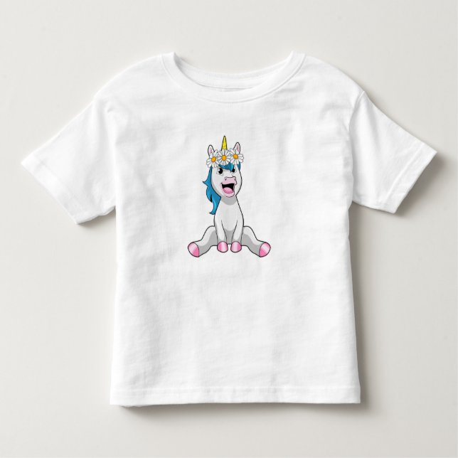 Unicorn with Flowers Daisy Toddler T-Shirt (Front)